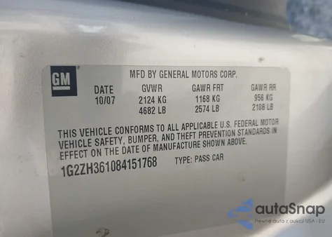 2008 Pontiac G6 Gt z USA, uszkodzony, nr VIN 1G2ZH361084151768